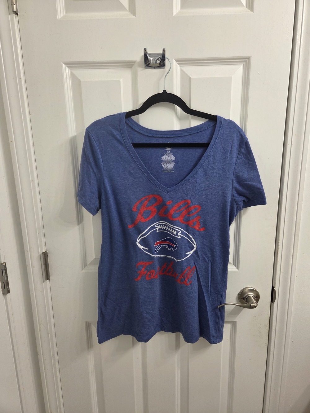 NFL Blue V-Neck Tee with Red and White Buffalo Logo